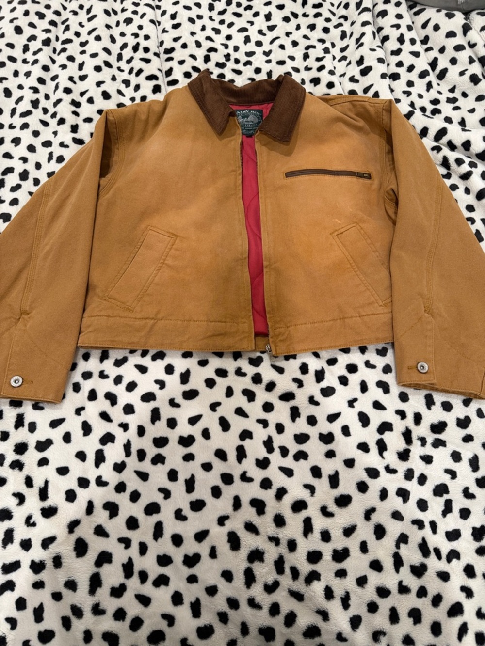 Dairy Boy Canvas Jacket with Brown Corduroy Collar and Red Lining